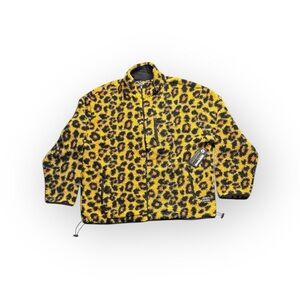 Free Nature Leopard Sherpa Fleece Jacket Yellow Black Zip Up Size M NWT